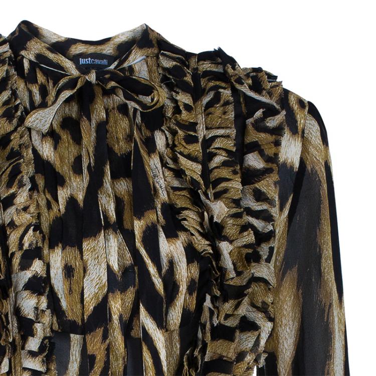 Pre Owned Just Cavalli Animal Print Button Down Dress M
