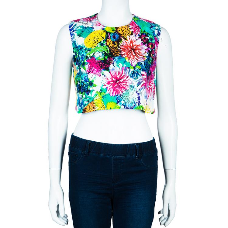Pre Owned Just Cavalli Multicolor Flower Print Crop Top S