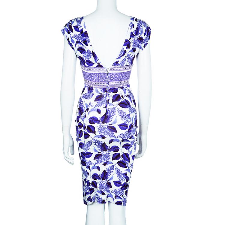 Pre Owned Just Cavalli Purple Print Stretch Dress S