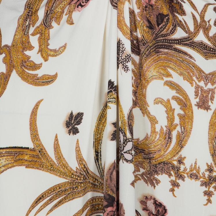 Pre Owned Just Cavalli Cream Baroque Print Dress L