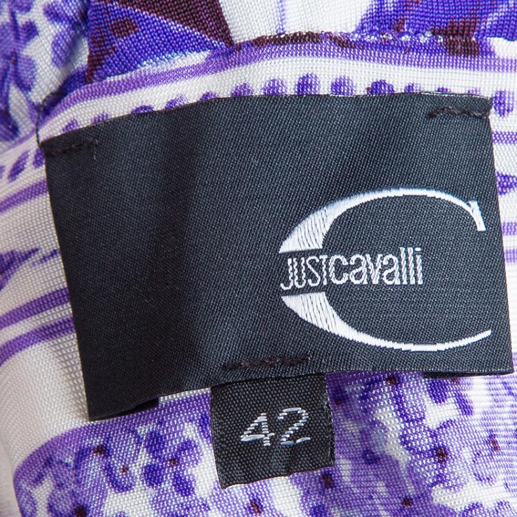 Pre Owned Just Cavalli Purple Print Stretch Dress M