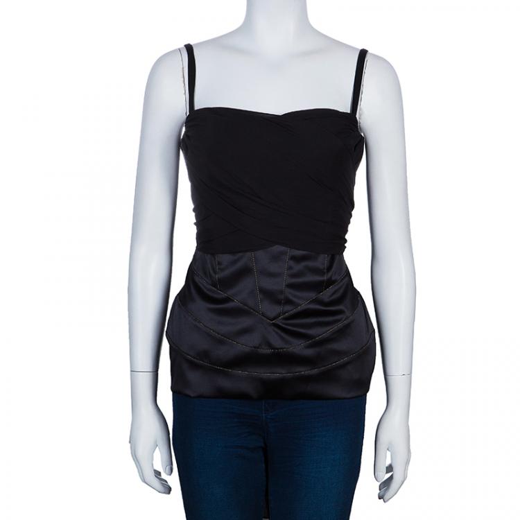 Pre Owned Just Cavalli Black Satin Bustier Top L