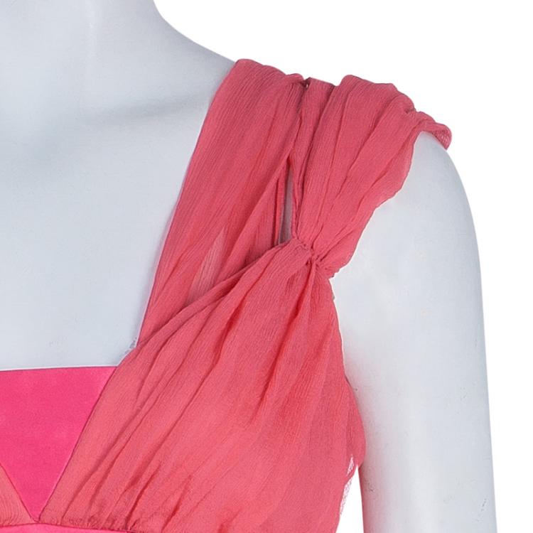 Pre Owned Just Cavalli Pink Satin and Crinkled Chiffon Dress M