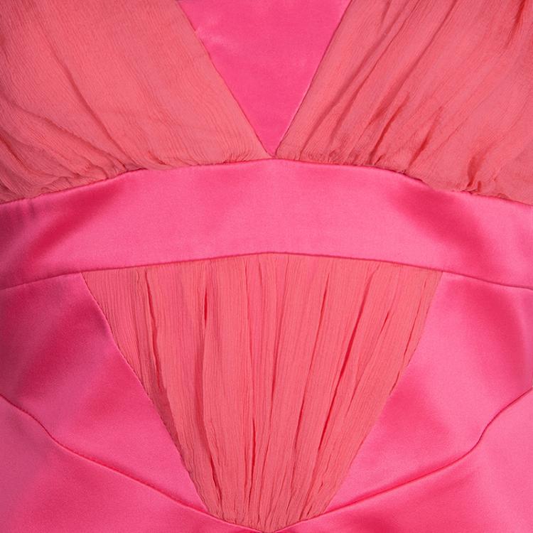 Pre Owned Just Cavalli Pink Satin and Crinkled Chiffon Dress M