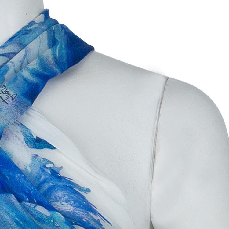 مملوكة مسبقًا Just Cavalli Blue Printed Sheer Silk Bow Detail Sleeveless Top M