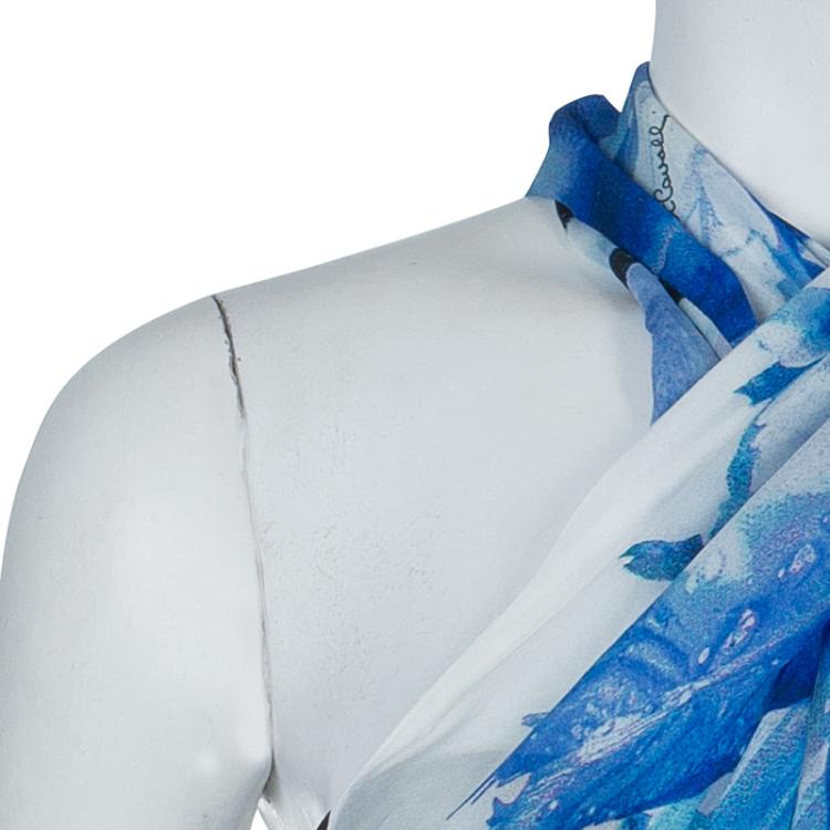 مملوكة مسبقًا Just Cavalli Blue Printed Sheer Silk Bow Detail Sleeveless Top M
