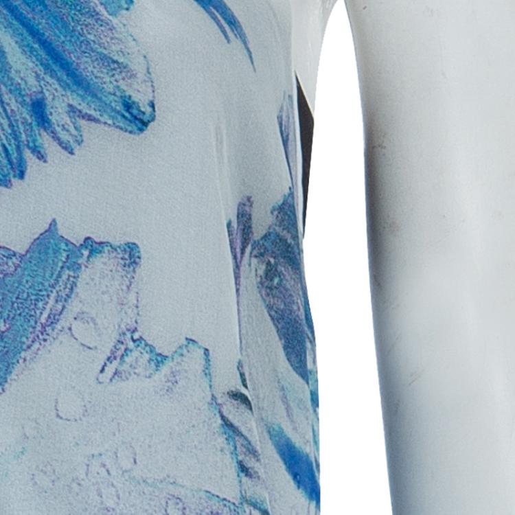 مملوكة مسبقًا Just Cavalli Blue Printed Sheer Silk Bow Detail Sleeveless Top M