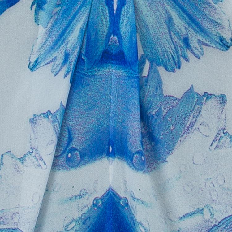 مملوكة مسبقًا Just Cavalli Blue Printed Sheer Silk Bow Detail Sleeveless Top M