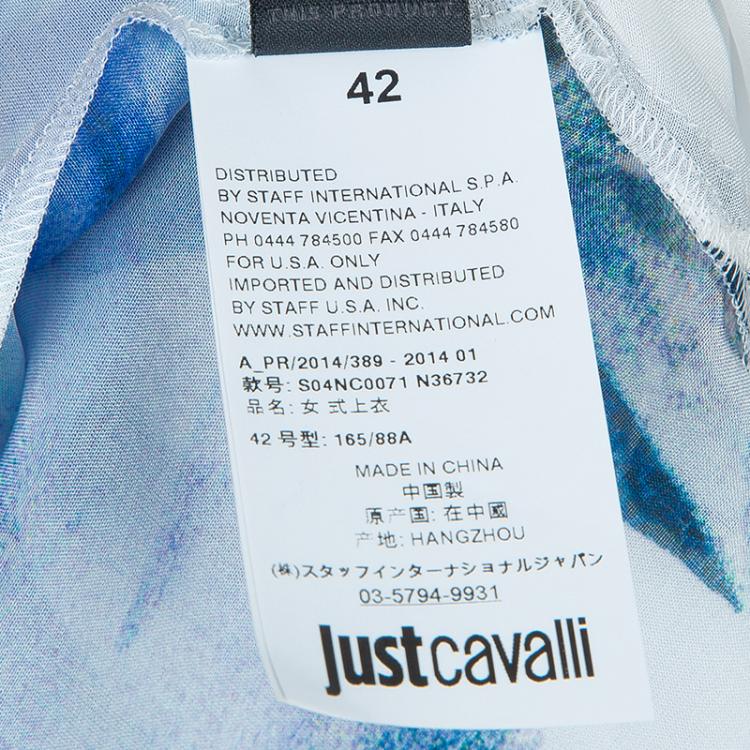 مملوكة مسبقًا Just Cavalli Blue Printed Sheer Silk Bow Detail Sleeveless Top M