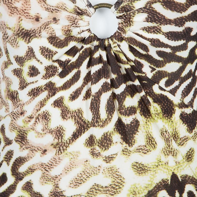 Pre Owned Just Cavalli Animal Print Ruched Neck Fitted Knit Top S