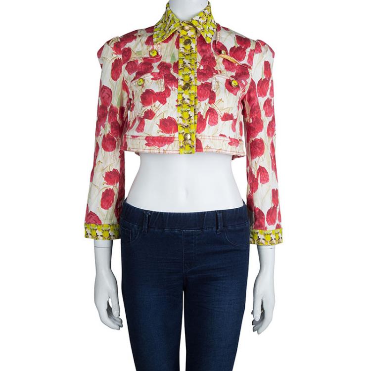 Pre Owned Just Cavalli Multicolor Floral Print  Denim Bolero Jacket M