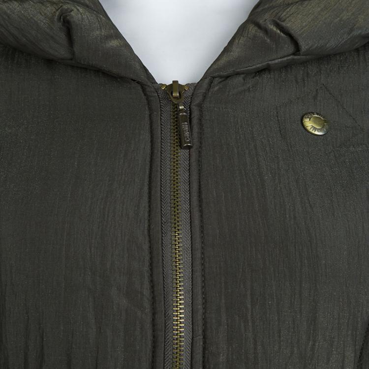 Pre Owned Just Cavalli Olive Green Metallic Finish Hooded Puffer Jacket S