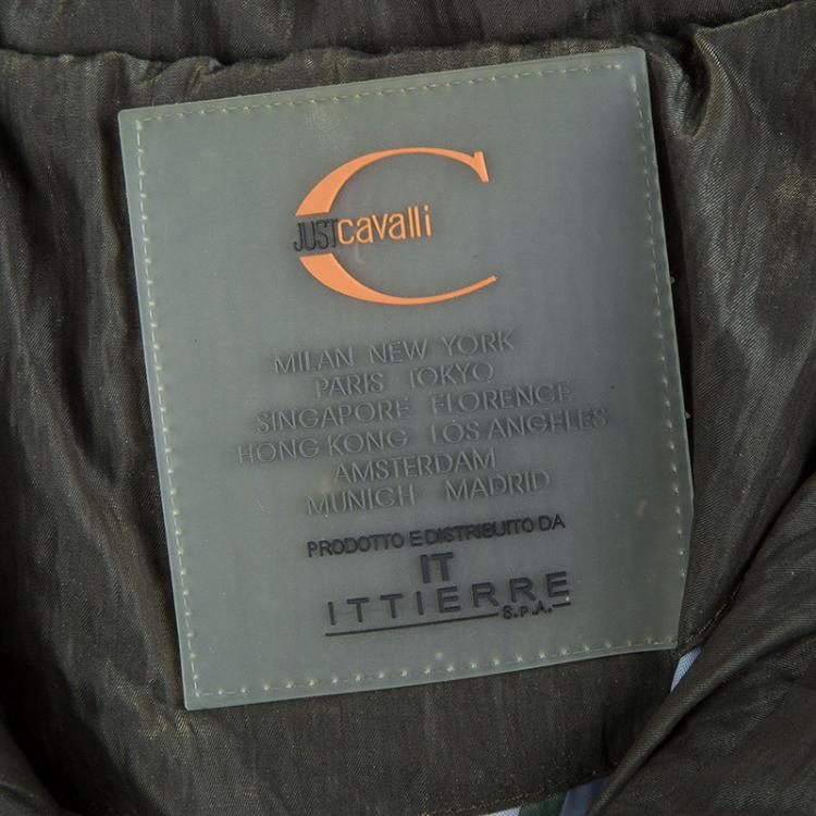 Pre Owned Just Cavalli Olive Green Metallic Finish Hooded Puffer Jacket S