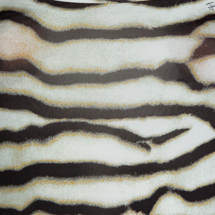 Pre Owned Just Cavalli Beige Tiger Print Jersey Long Sleeve Dress S