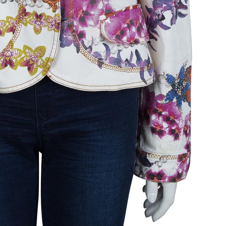 Pre Owned Just Cavalli Multicolor Floral Printed Cotton Paneled Blazer M