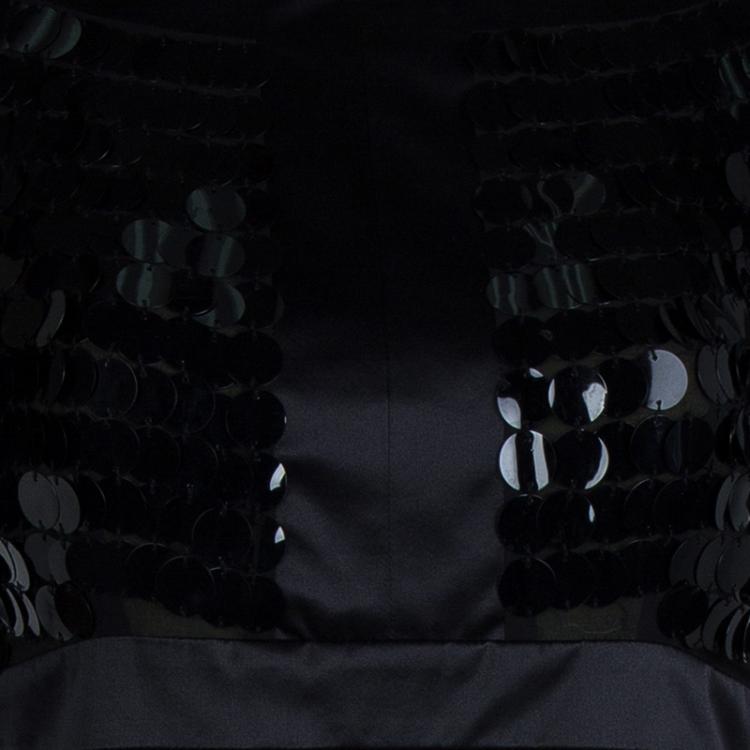 مملوكة مسبقًا Just Cavalli Black Silk Paillette Embellished Pleated Short Sleeve Dress M