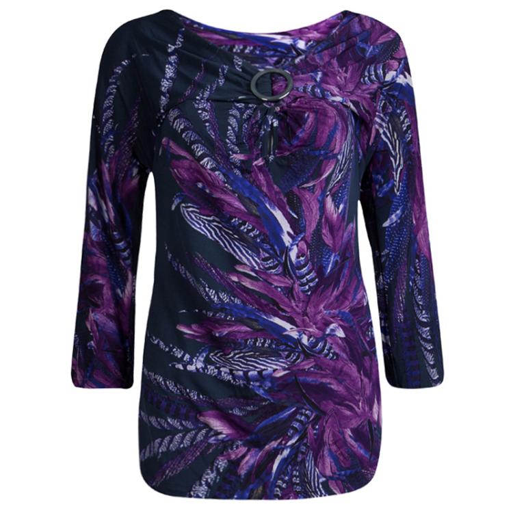 مملوكة مسبقًا Just Cavalli Multicolor Draped Knit Long Sleeve Blouse XL