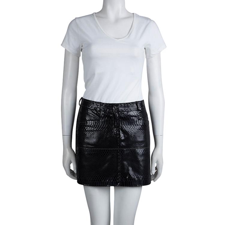 Pre Owned Just Cavalli Black Python Imprint Patent Mini Skirt S