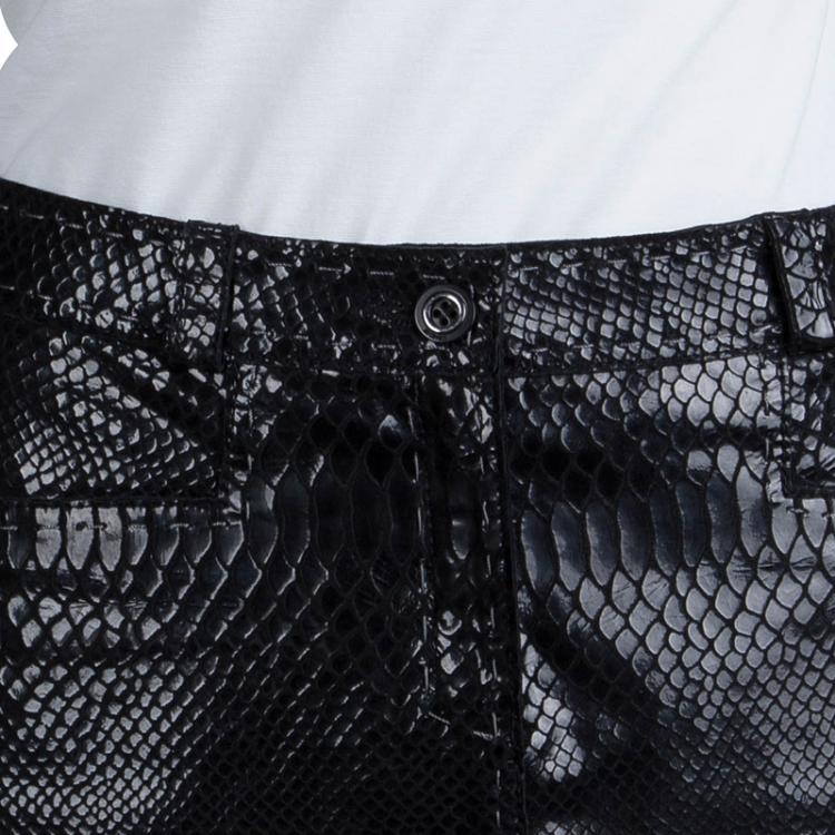 Pre Owned Just Cavalli Black Python Imprint Patent Mini Skirt S