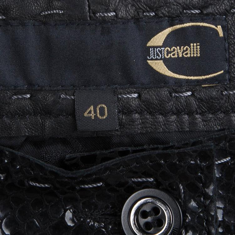 Pre Owned Just Cavalli Black Python Imprint Patent Mini Skirt S