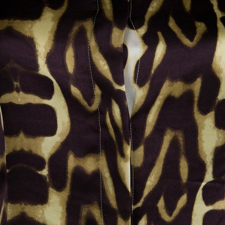 Pre Owned Just Cavalli Brown Silk Leopard Print Button Down Shirt M