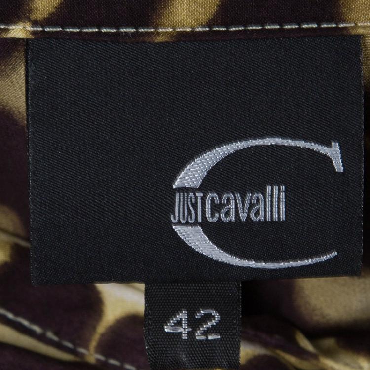 Pre Owned Just Cavalli Brown Silk Leopard Print Button Down Shirt M