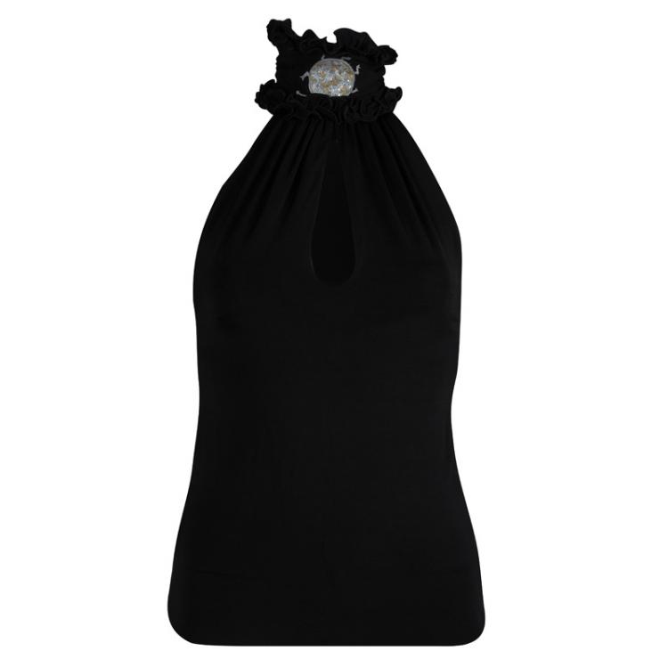 Pre Owned Just Cavalli Black Knit Keyhole Neck Sleeveless Top S