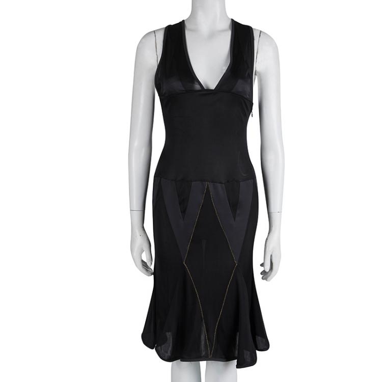 Pre Owned Just Cavalli Black Knit Sheer Panel Detail Sleeveless Dress M 