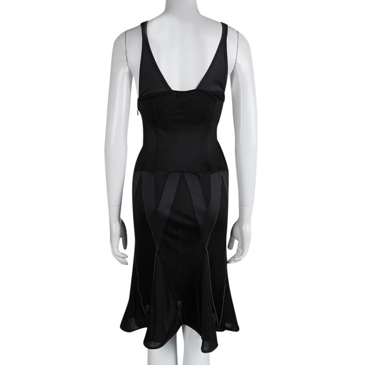 Pre Owned Just Cavalli Black Knit Sheer Panel Detail Sleeveless Dress M 