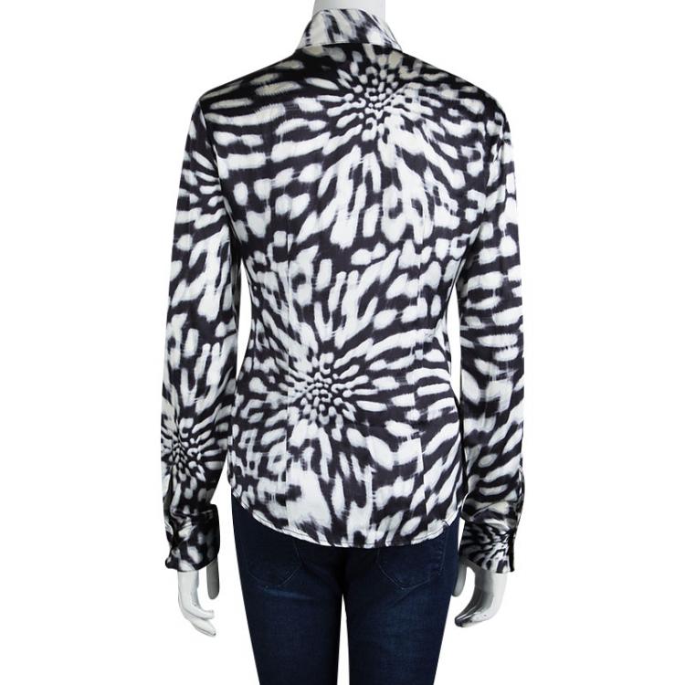 Pre Owned Just Cavalli Black Silk Leopard Print Button Down Long Sleeve Shirt M
