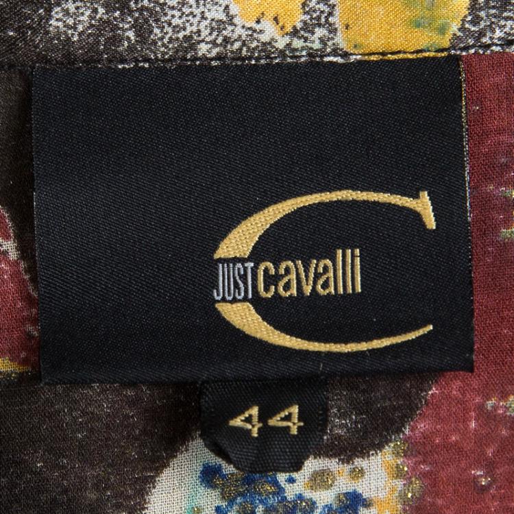 Pre Owned Just Cavalli Black Floral Printed Ruffle Detail Wrap Top M