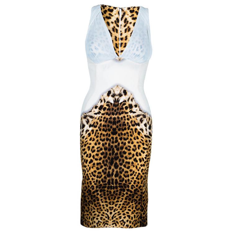 Pre Owned Just Cavalli Leopard Pleated Detail Dress S