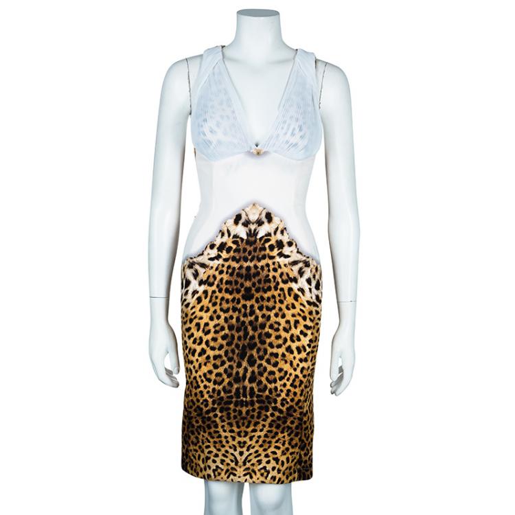 Pre Owned Just Cavalli Leopard Pleated Detail Dress S