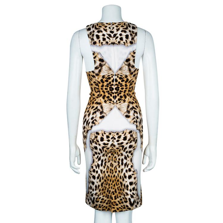 Pre Owned Just Cavalli Leopard Pleated Detail Dress S
