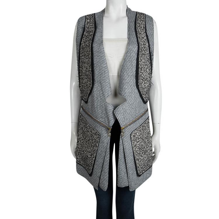 Pre Owned Just Cavalli Grey Textured Panel Zip Detail Sleeveless Vest M