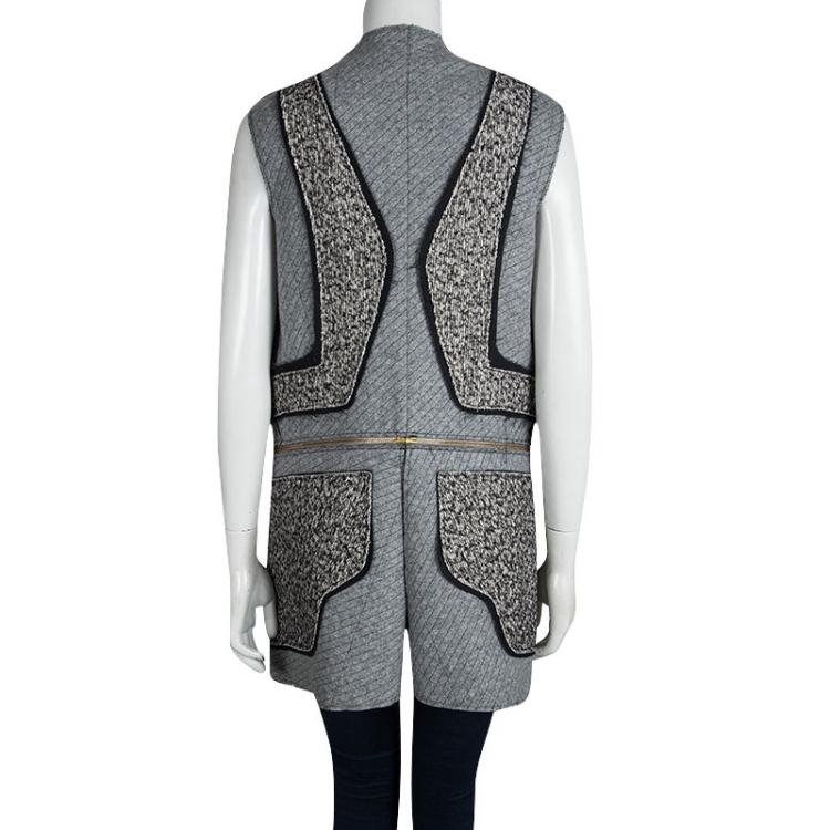 Pre Owned Just Cavalli Grey Textured Panel Zip Detail Sleeveless Vest M