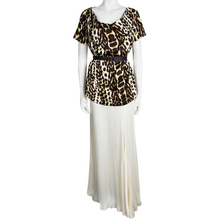 Pre Owned Just Cavalli Animal Printed Silk Top and Skirt Set L
