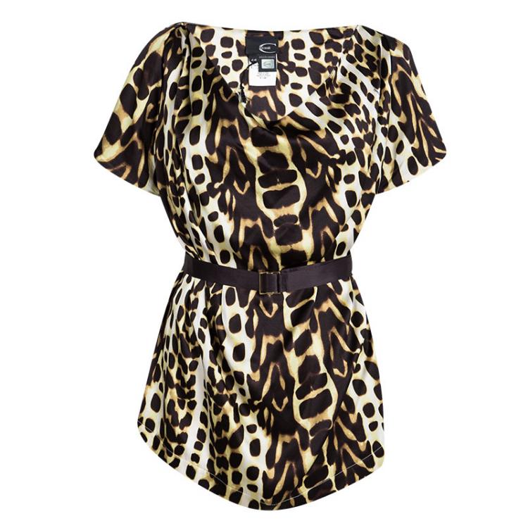 Pre Owned Just Cavalli Animal Printed Silk Top and Skirt Set L