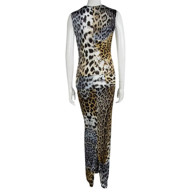Pre Owned Just Cavalli Multicolor Leopard Print Sleeveless Maxi Dress L