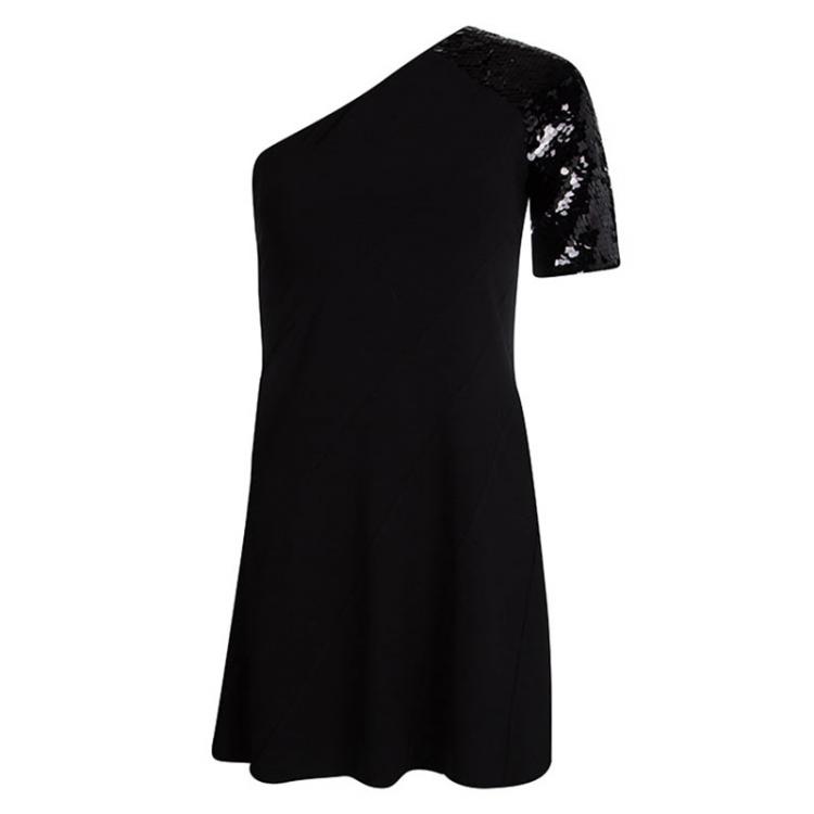 Pre Owned Just Cavalli Black Sequin Embellished Paneled One Shoulder Dress S