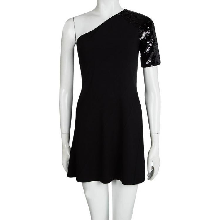 Pre Owned Just Cavalli Black Sequin Embellished Paneled One Shoulder Dress S