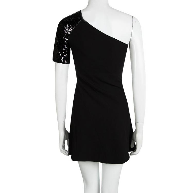 Pre Owned Just Cavalli Black Sequin Embellished Paneled One Shoulder Dress S