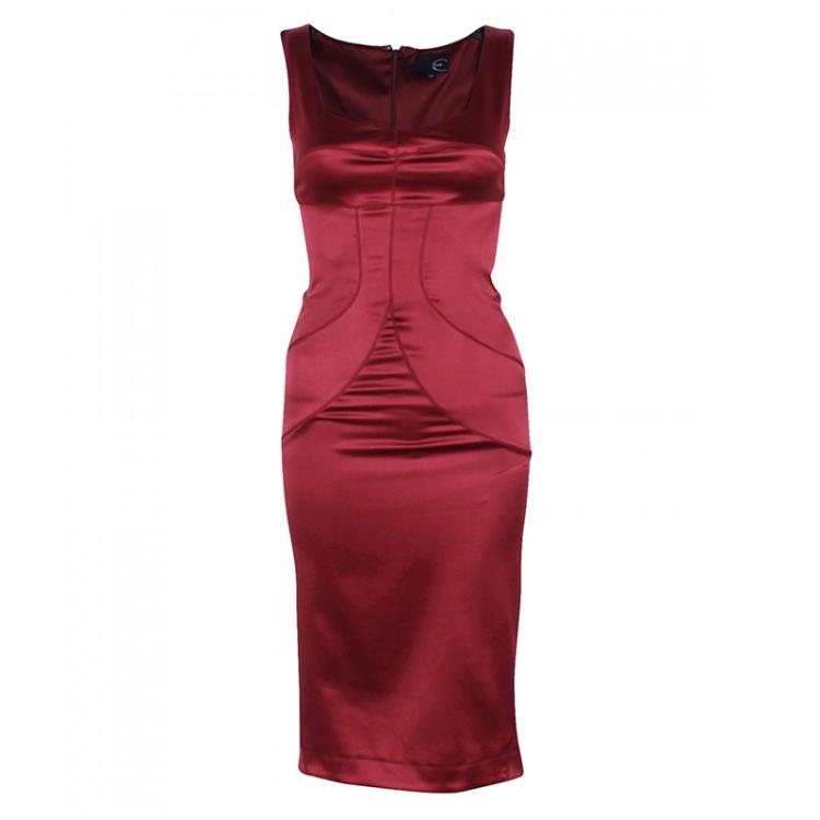 Pre Owned Just Cavalli Wine Red Pencil Dress S