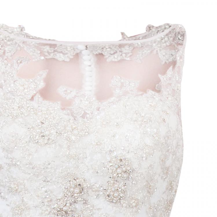 Pre Owned Justin Alexander Ivory Sleeveless Embellished Tulle Wedding Gown M