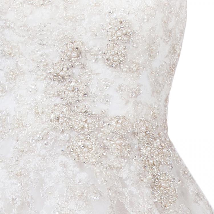 Pre Owned Justin Alexander Ivory Sleeveless Embellished Tulle Wedding Gown M