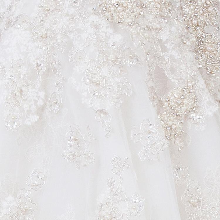 Pre Owned Justin Alexander Ivory Sleeveless Embellished Tulle Wedding Gown M