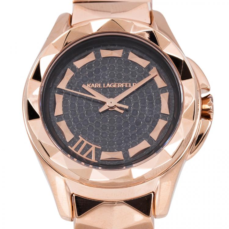 Pre Owned Karl Lagerfeld Black Rose Gold-Plated Stainless Steel KL1043 Women's Wristwatch 30MM