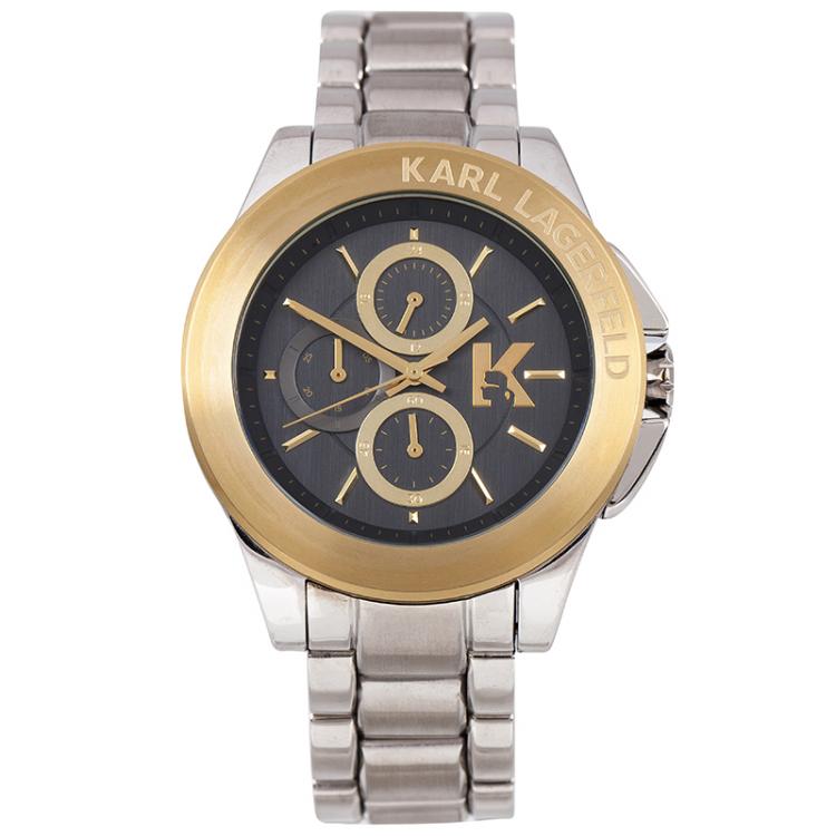 Pre Owned Karl Lagerfeld Black Gold-Plated Stainless Steel KL1409 Unisex Wristwatch 44MM