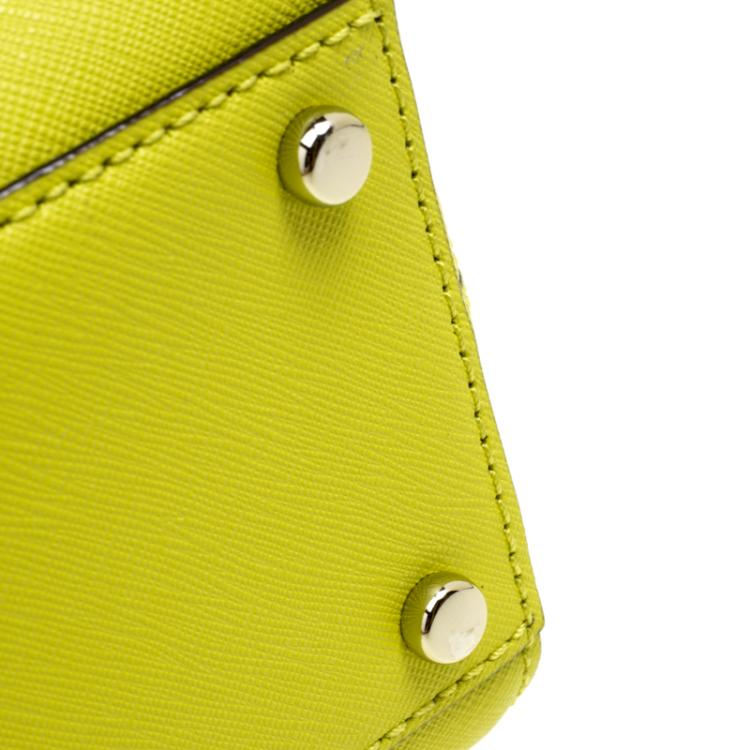 Pre Owned Kate Spade Yellow Leather Small Newberry Lane Loden Top Handle Bag