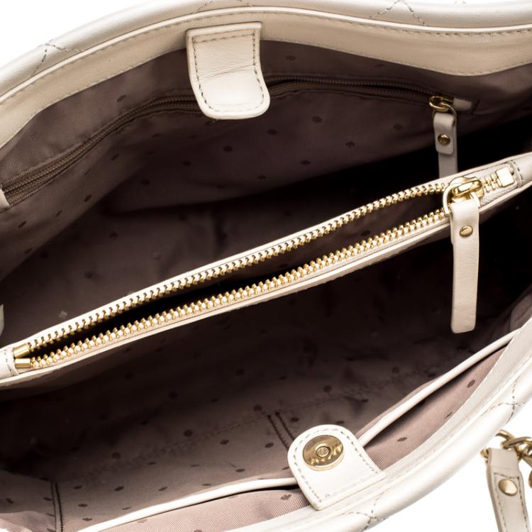 Pre Owned Kate Spade Off White Quilted Leather Emerson Place Phoebe Tote